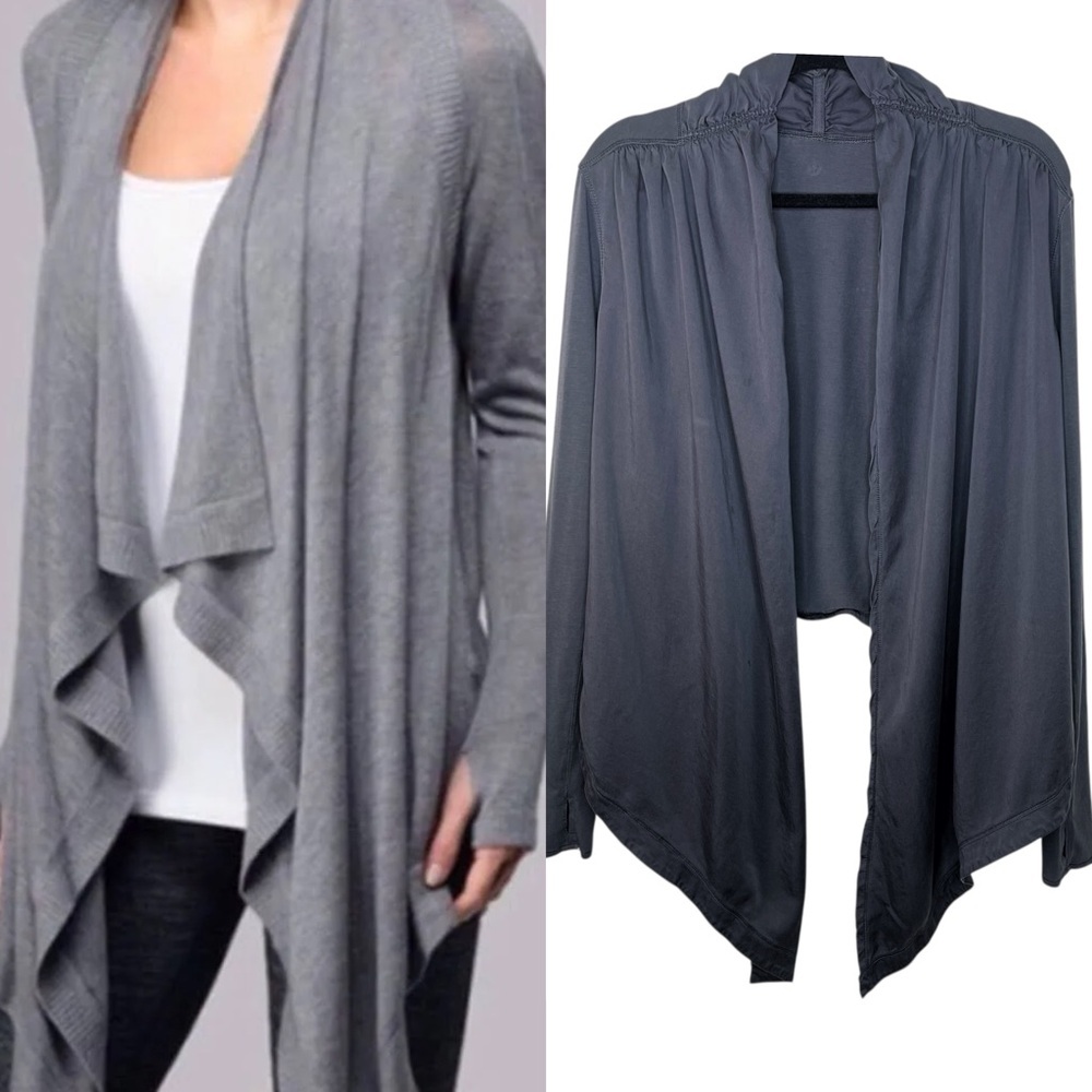 Lululemon Zen Wrap Waterfall Ruched Cardigan In Dark Grey Size Small
